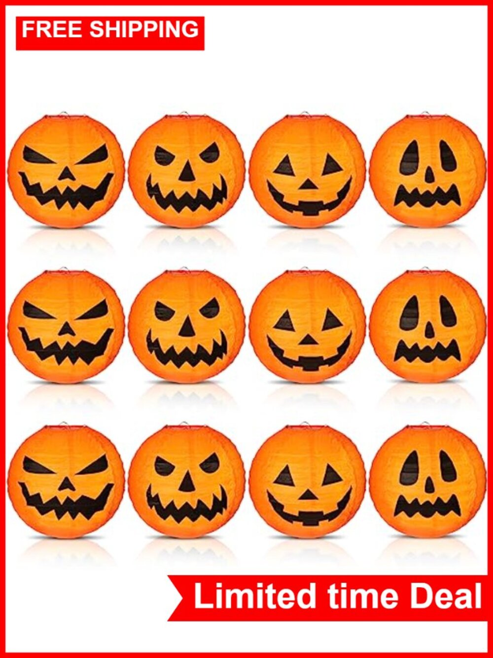 12 Pcs Halloween Paper Lanterns 12in Orange Pumpkin Decor